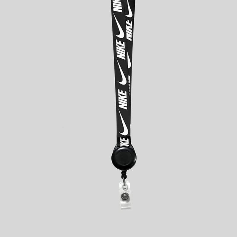 1" Black custom lanyard printed with company logo with Black Badge Reel attachment 1" - 1