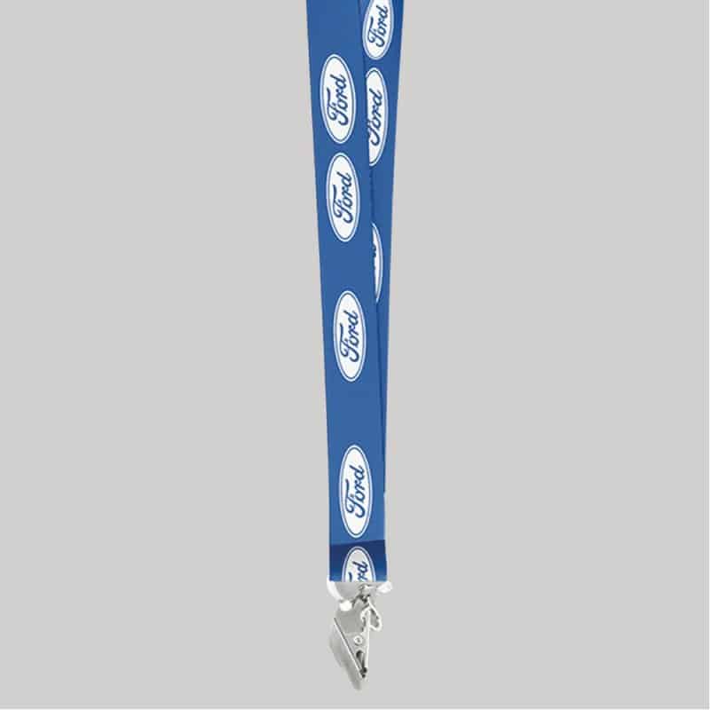 1" Blue custom lanyard printed with company logo with Bulldog Clip attachment 1" - 1