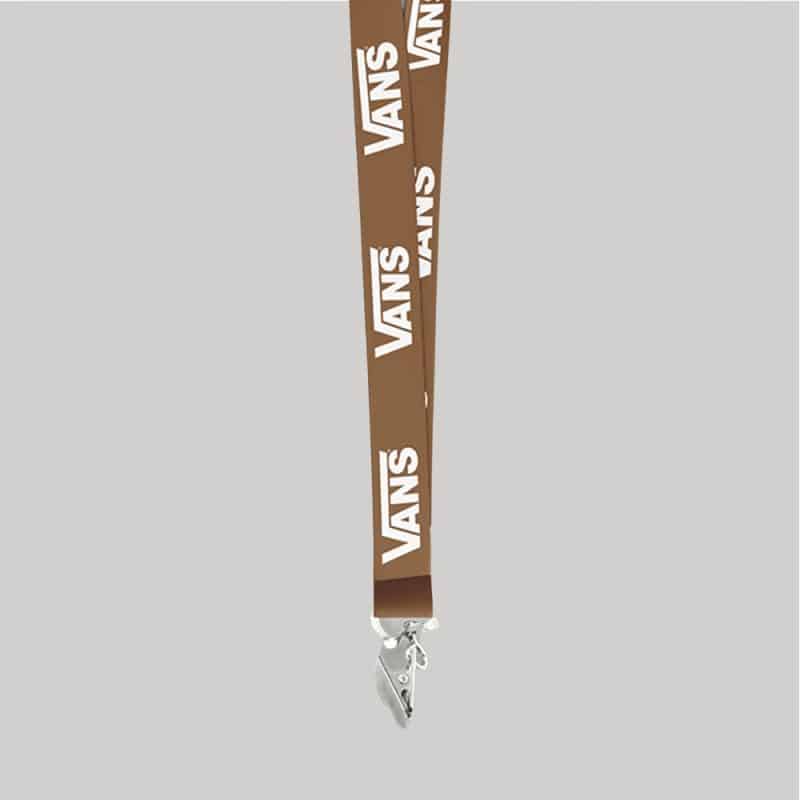 1" Brown custom lanyard printed with company logo with Bulldog Clip attachment 1" - 1