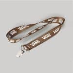 1" Brown custom lanyard printed with company logo with Bulldog Clip attachment 1"