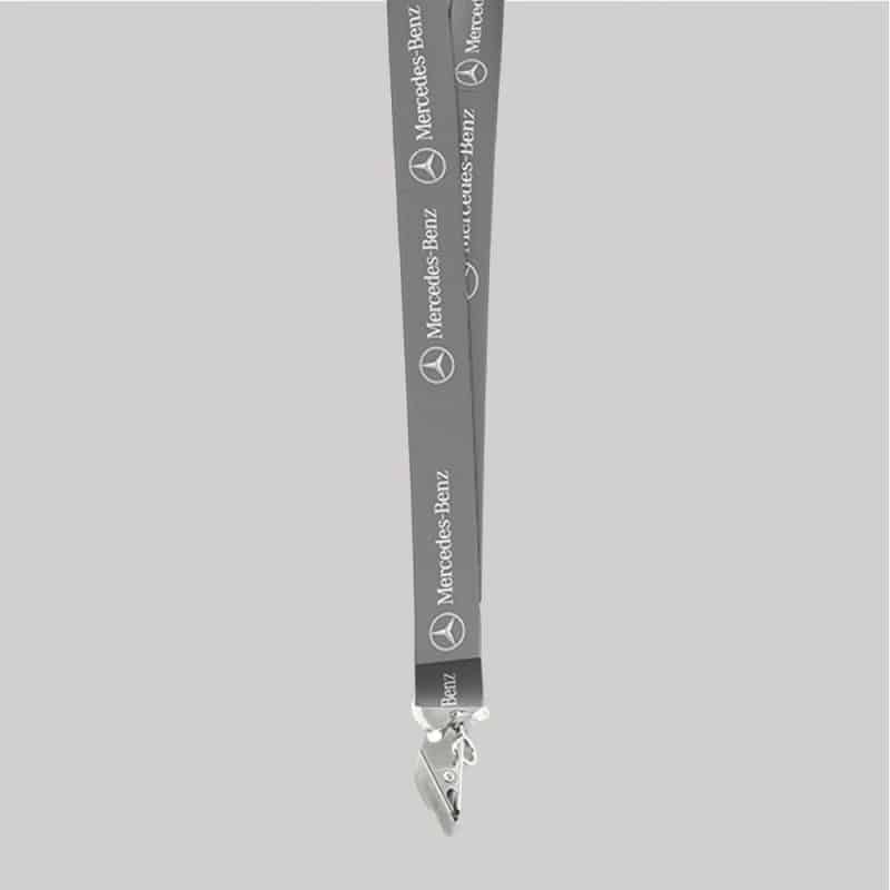 1" Charcoal custom lanyard printed with company logo with Bulldog Clip attachment 1" - 1