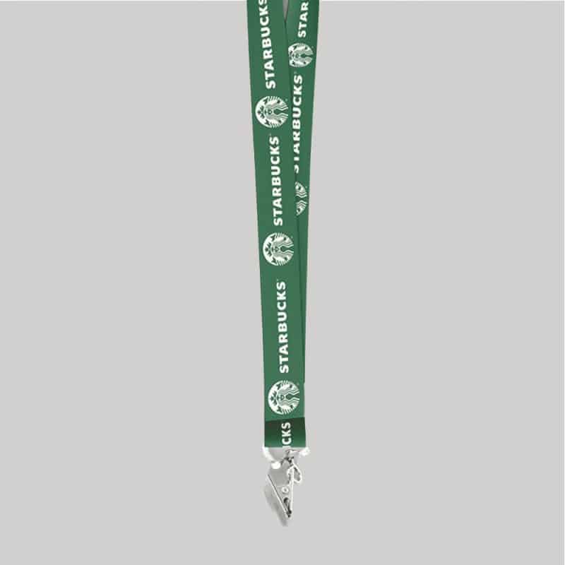 1" Dark Green custom lanyard printed with company logo with Bulldog Clip attachment 1" - 1