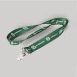 1" Dark Green custom lanyard printed with company logo with Bulldog Clip attachment 1"