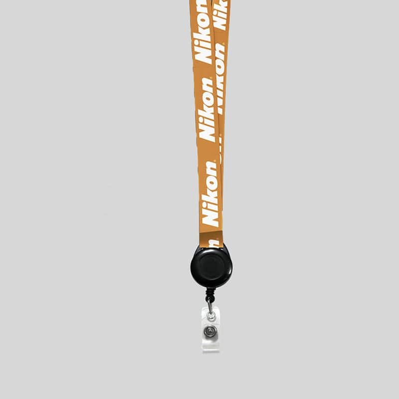 1" Dark Yellow custom lanyard printed with company logo with Black Badge Reel attachment 1" - 1