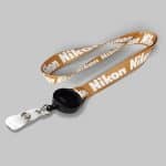1" Dark Yellow custom lanyard printed with company logo with Black Badge Reel attachment 1"