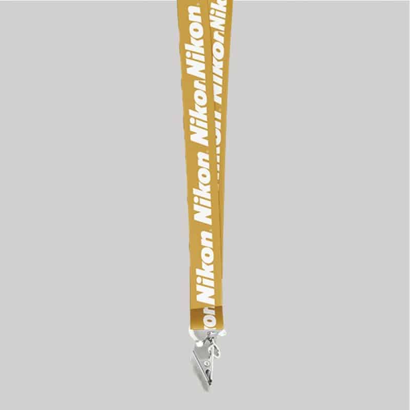 1" Dark Yellow custom lanyard printed with company logo with Bulldog Clip attachment 1" - 1