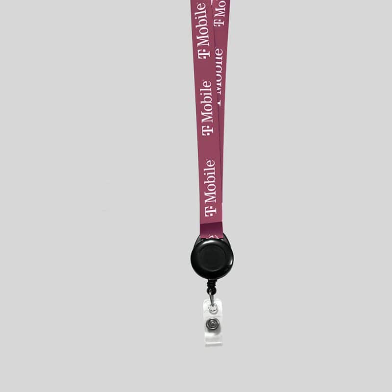 1" Fuchsia custom lanyard printed with company logo with Black Badge Reel attachment 1" - 1