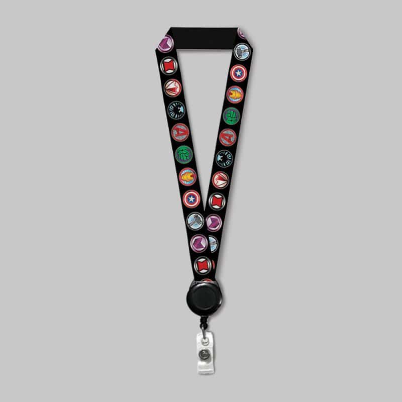 1" Full Color custom lanyard printed with company logo with Black Badge Reel attachment 1" - 1