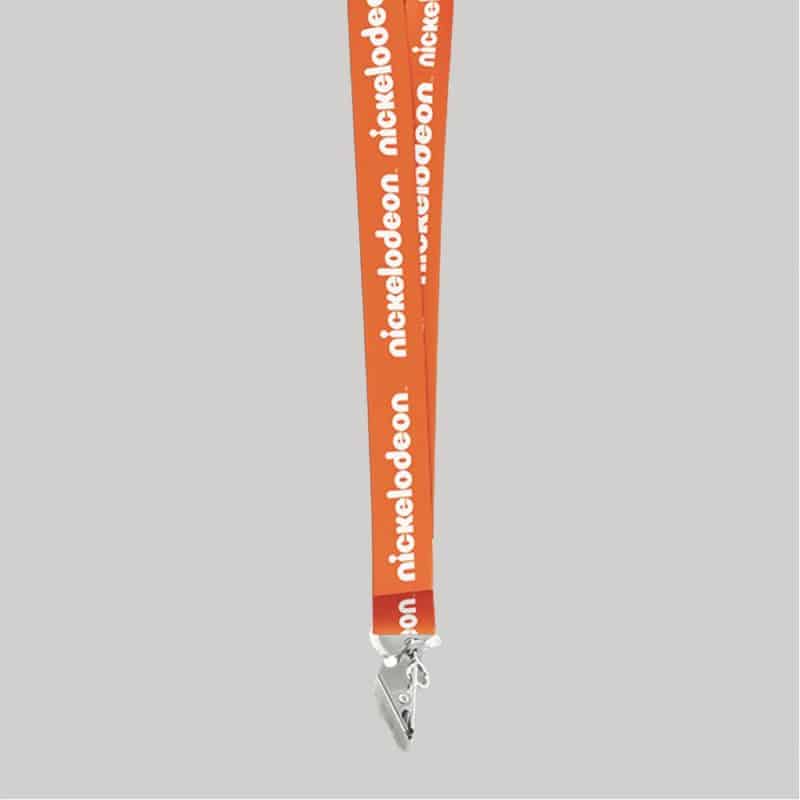 1" Orange custom lanyard printed with company logo with Bulldog Clip attachment 1" - 1