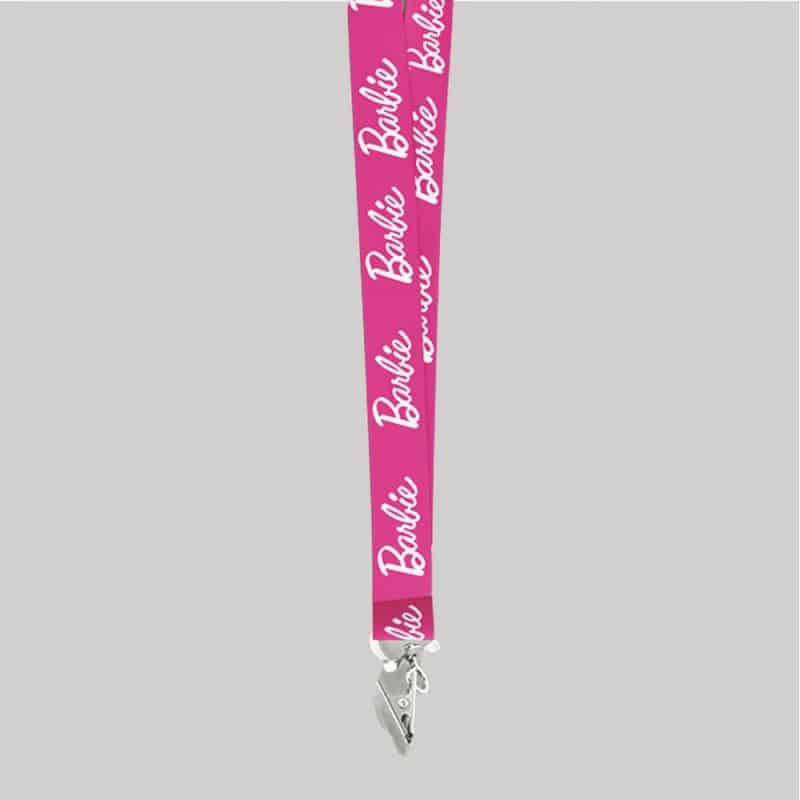 1" Pink custom lanyard printed with company logo with Bulldog Clip attachment 1" - 1