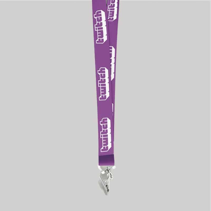 1" Purple custom lanyard printed with company logo with Bulldog Clip attachment 1" - 1