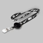 1/2" Black custom lanyard printed with company logo with Black Badge Reel attachment 0.50"