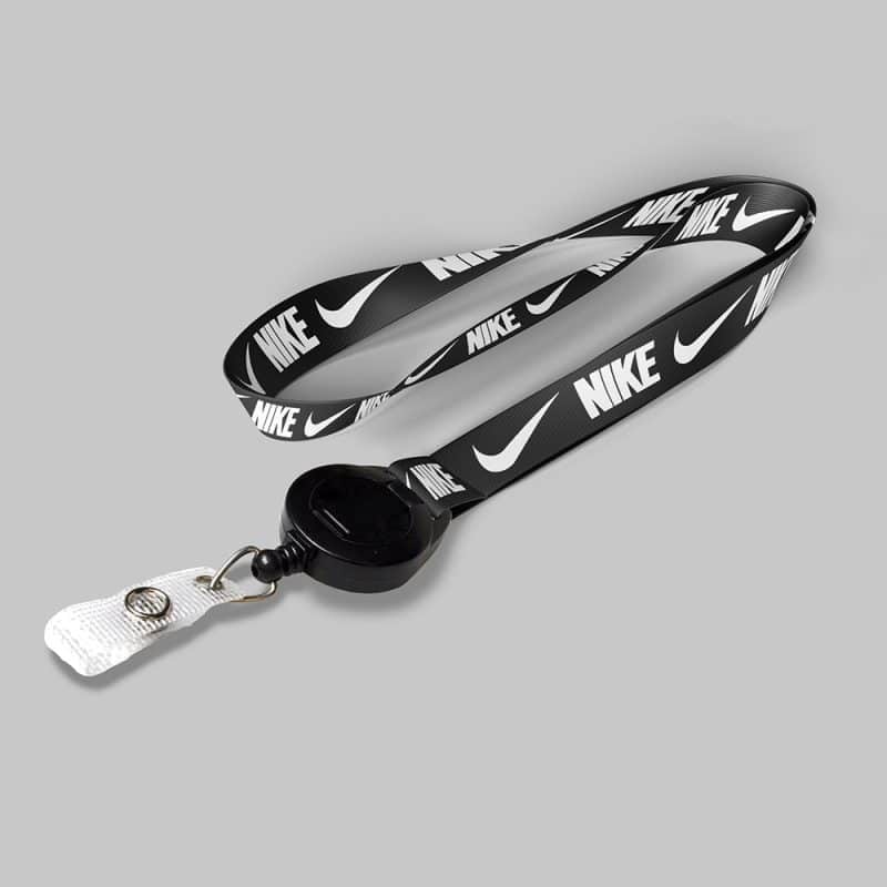 1/2" Black custom lanyard printed with company logo with Black Badge Reel attachment 0.50"