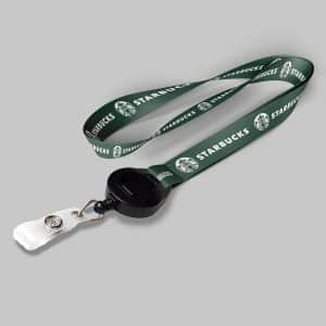 1/2" Dark green custom lanyard printed with company logo with Black Badge Reel attachment 0.50"
