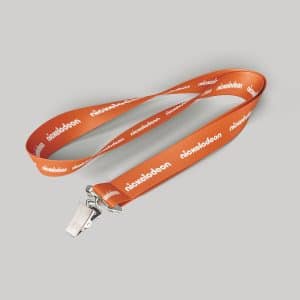 1/2" Orange custom lanyard printed with company logo with Bulldog Clip attachment 0.50"