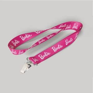 1/2" Pink custom lanyard printed with company logo with Bulldog Clip attachment 0.50"