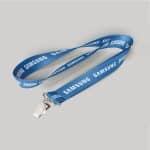 1/2" Royal Blue custom lanyard printed with company logo with Bulldog Clip attachment 0.50"