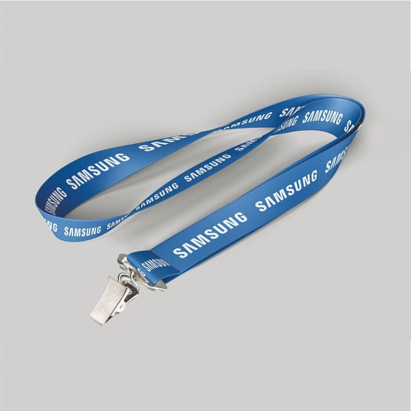 1/2" Royal Blue custom lanyard printed with company logo with Bulldog Clip attachment 0.50"