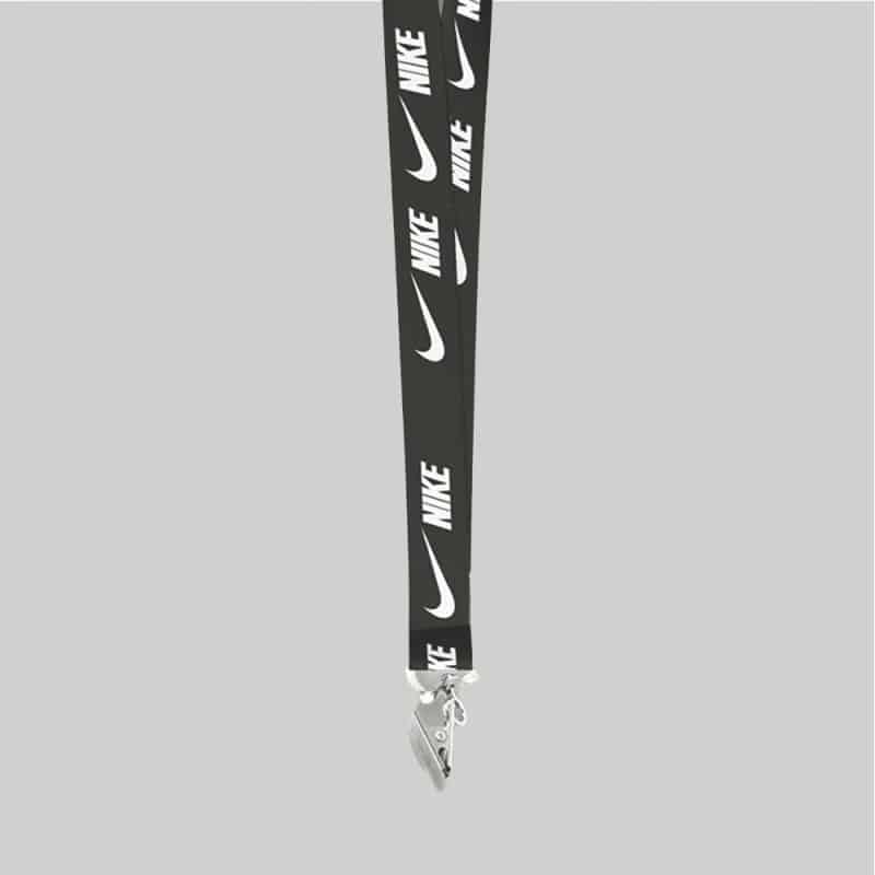 3/4" Black custom lanyard printed with company logo with Bulldog Clip attachment 0.75" - 1