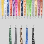 3/4" Black custom lanyard printed with company logo with Bulldog Clip attachment 0.75" - 2