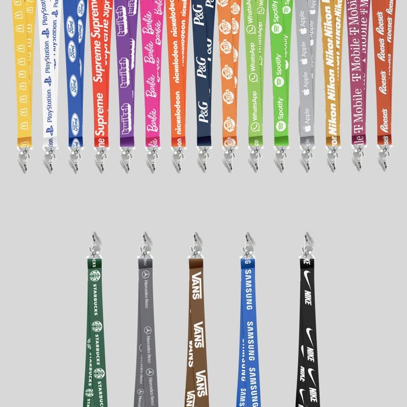 3/4" Black custom lanyard printed with company logo with Bulldog Clip attachment 0.75" - 2