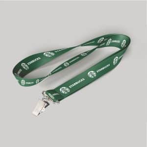 3/4" Dark Green custom lanyard printed with company logo with Bulldog Clip attachment 0.75"