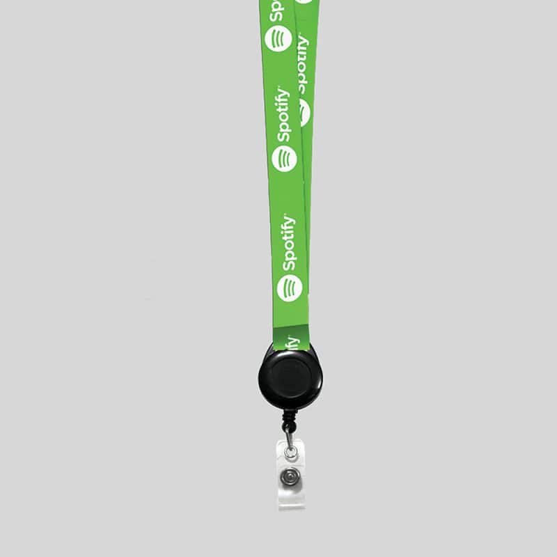 3/4" Forest green custom lanyard printed with company logo with Black Badge Reel attachment 0.75" - 1