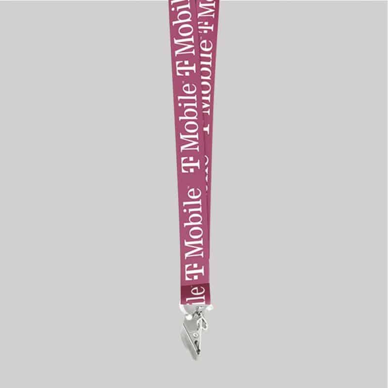 3/4" Fuchsia custom lanyard printed with company logo with Bulldog Clip attachment 0.75" - 1