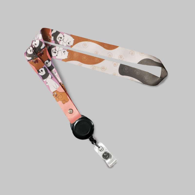 3/4" Full color custom lanyard printed with company logo with Black Badge Reel attachment 0.75" - 2