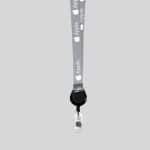 3/4" Gray custom lanyard printed with company logo with Black Badge Reel attachment 0.75" - 1