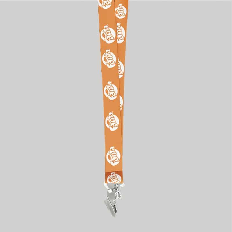 3/4" Light Orange custom lanyard printed with company logo with Bulldog Clip attachment 0.75" - 1
