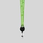 3/4" Lime Green custom lanyard printed with company logo with Black Badge Reel attachment 0.75" - 1