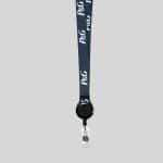 3/4" Navy Blue custom lanyard printed with company logo with Black Badge Reel attachment 0.75" - 1