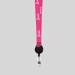 3/4" Pink custom lanyard printed with company logo with Black Badge Reel attachment 0.75" - 1
