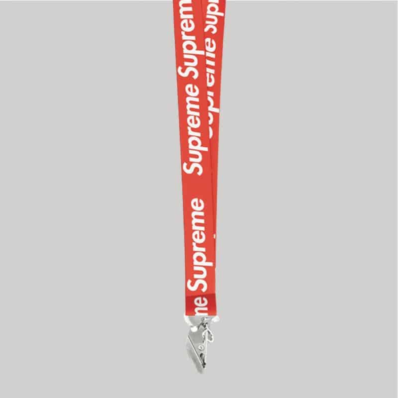 3/4" Red custom lanyard printed with company logo with Bulldog Clip attachment 0.75" - 1