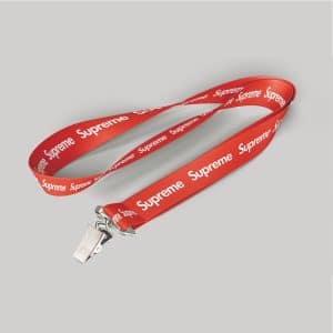3/4" Red custom lanyard printed with company logo with Bulldog Clip attachment 0.75"