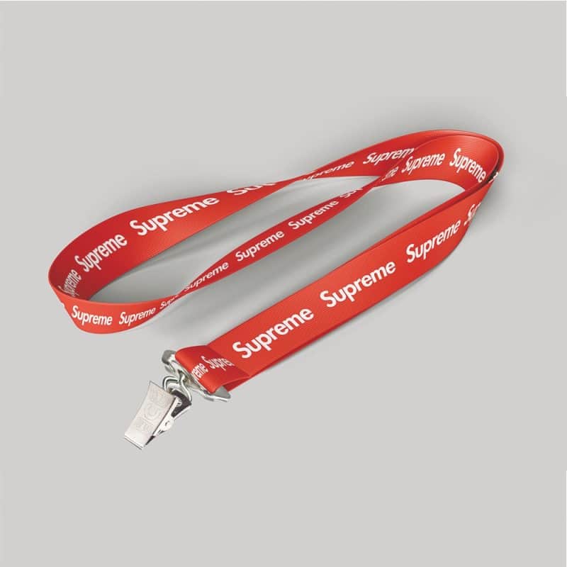 3/4" Red custom lanyard printed with company logo with Bulldog Clip attachment 0.75"