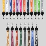 3/4" Royal Blue custom lanyard printed with company logo with Black Badge Reel attachment 0.75" - 2