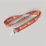 3/4" Texas Orange custom lanyard printed with company logo with Bulldog Clip attachment 0.75"