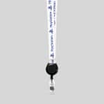 3/4" White custom lanyard printed with company logo with Black Badge Reel attachment 0.75" - 1
