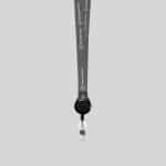 5/8" Charcoal custom lanyard printed with company logo with Black Badge Reel attachment 0.625" - 1