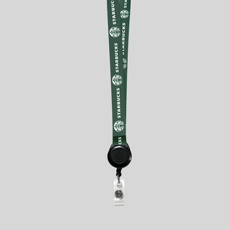 5/8" Dark Green custom lanyard printed with company logo with Black Badge Reel attachment 0.625" - 1