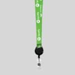 5/8" Forest Green custom lanyard printed with company logo with Black Badge Reel attachment 0.625" - 1