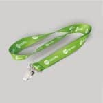5/8" Forest Green custom lanyard printed with company logo with Bulldog Clip attachment 0.625"