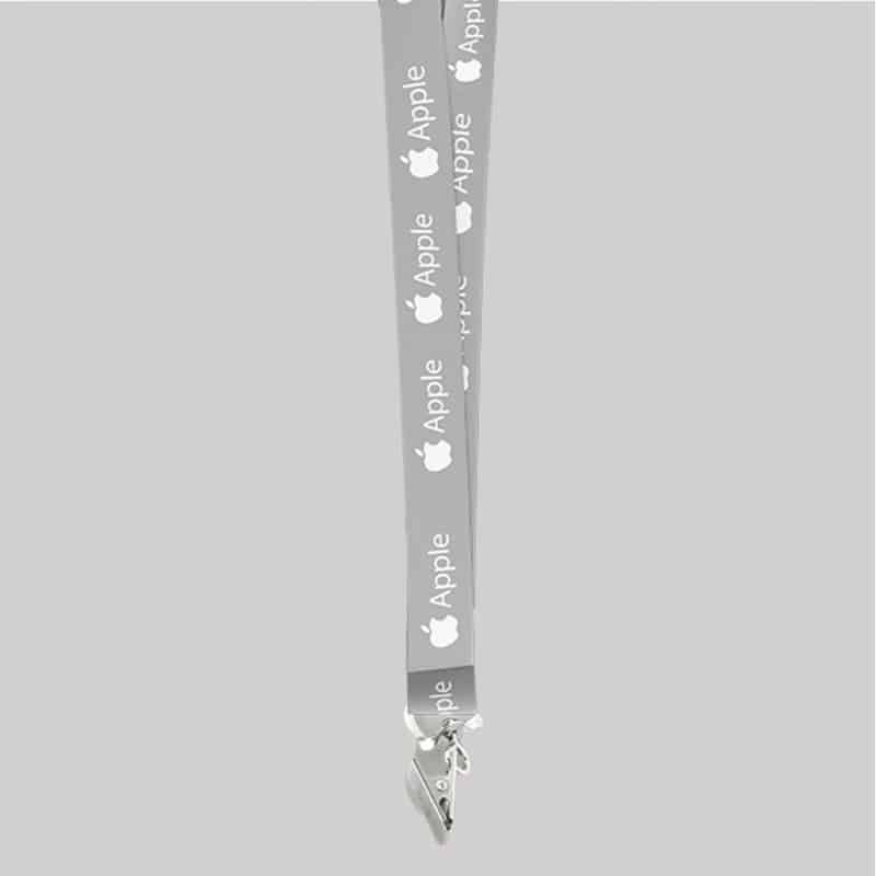 5/8" Gray custom lanyard printed with company logo with Bulldog Clip attachment 0.625" - 1