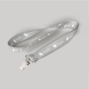 5/8" Gray custom lanyard printed with company logo with Bulldog Clip attachment 0.625"