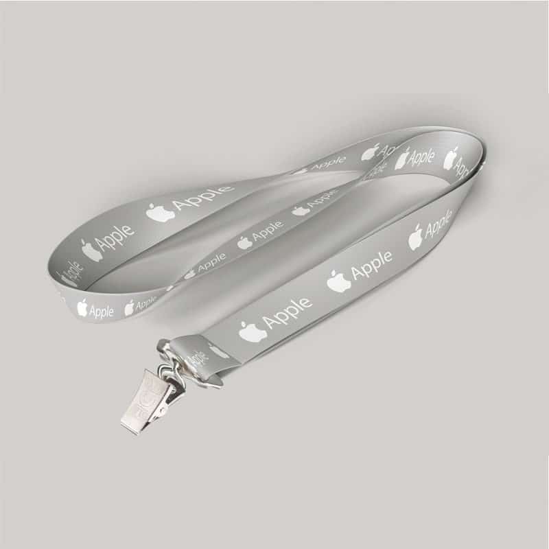 5/8" Gray custom lanyard printed with company logo with Bulldog Clip attachment 0.625"