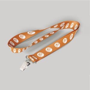 5/8" Light Orange custom lanyard printed with company logo with Bulldog Clip attachment 0.625"