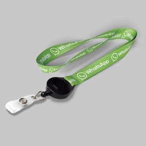5/8" Lime Green custom lanyard printed with company logo with Black Badge Reel attachment 0.625"