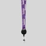 5/8" Purple custom lanyard printed with company logo with Black Badge Reel attachment 0.625" - 1